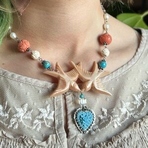 Celluloid Swallows with Heart Vintage Redesign